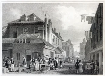 Hungerford Market, Strand, gravert av Thomas Barber, 1830