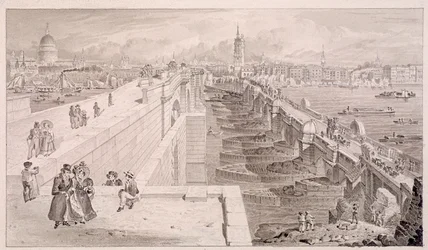 London Bridge gammel og ny, London, 1831