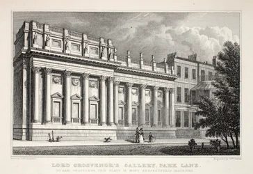 Lord Grosevenor's Gallery, Park Lane, fra puben 'London and it's Environs in the Nineteenth Century'. Jones und Co., 1827-1829