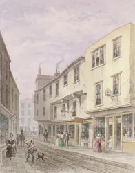 Gammelt hus ved inngangen til Leather Lane, 1857