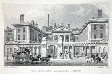 Admiralitetet, Parliament Street, fra puben 'London and it's Environs in the Nineteenth Century'. Jones und Co., 1827-1829