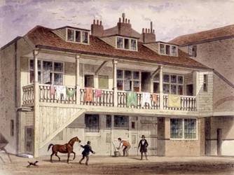 Vertshuset Den svarte løve, Whitefriars Street, London, ca. 1855