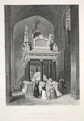 Dronning Elizabeth Is gravmonument, fra «London Interiors with their Costumes and Ceremonies», utgitt av Joseph Mead, London, ca. 1843