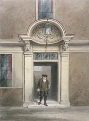 Utsikt over Dr Johnsons dør og trapp, Inner Temple Lane, City of London, 1855.