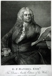 George Frederick Handel (1685-1759), gravert av William Bromley (1769-1842), for doktor Arnolds utgave av hans (Handels) verk, pub. 1789