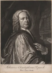 Johannes Christophorus Pepusch, gravert av Alexander van Haecken (1701-58), ca. 1735 (mezzotint)