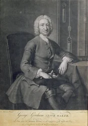 Portrett av George Graham (1673-1751) Urmaker, gravert av John Faber (1684-1756)