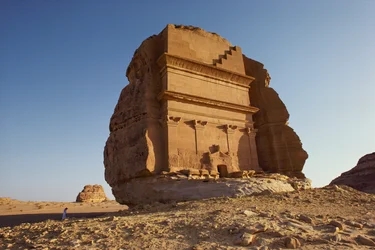 Nabateansk ruinfragment ved Madaâ€™in Salih aka Al-Hijr aka Hegra, et arkeologisk sted …