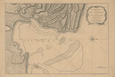 En autentisk plan over byen og havnen i Cap-François på øya St. Domingo. LOC 73695949