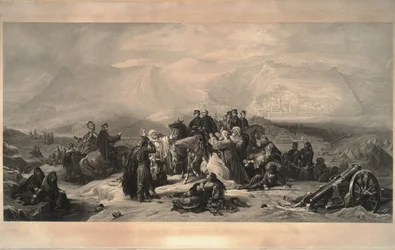 Forsvaret av Kars. Sir Fenwick Williams og offiserene av hans stab skiller seg med innbyggerne i