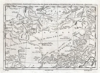 Et kart over Vest-Tartary tegnet fra jesuittenes kartlegging og Mr. Kyrillows kart over det russiske imperiet.