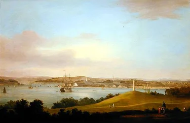 En utsikt over Tamar-elvemunningen, Plymouth (olje på panel)