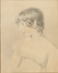 Bysteportrett av Susan Bloxam, vendt i profil til venstre, 1818