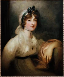 Portrett av Lady Milner Ung dame kledd i en første empire-kjole og dekket med en blodig klem av et bånd. Maleri av Sir Thomas Lawrence