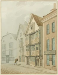 Gamle hus overfor Merchants' Hall (akvarell på papir)