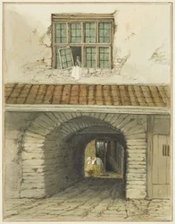 Passage Archway utenfor Marsh Street bak House (akvarell på papir)