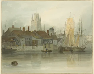 Redcliffe Tower og tilbake fra Ferry Slip, Queen Square, 1826