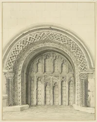 Mindre buet gateway ved siden av Deanery of Bristol Cathedral (blyant og akvarell på papir)