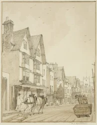 Temple Street, ser nordover (blyant og akvarell på papir)