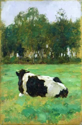 A Cow in the Meadow (olje på papp)