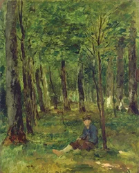 Ung bonde sittende i skogen, 1878