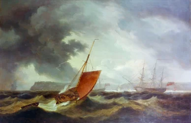 En tråler fra Brixham som seiler inn i Torbay, tidlig på 1800-tallet (oljemaleri)