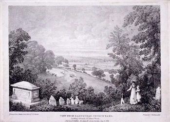 Generell utsikt over Hampstead, London. 1822