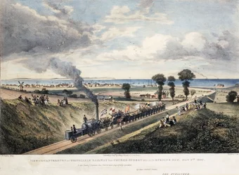 Utsikt over Canterbury og Whitstable Railway fra Church Street, tatt på åpningsdagen, 3. mai 1830, ca. 1830