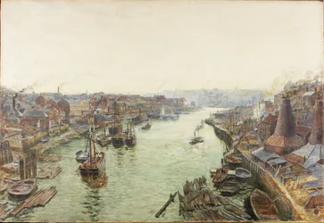 Sunderland, Holmes Wharf (akvarell (forhøyet med hvit) og skraper ut på papir)