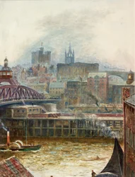 Utsikt over Newcastle fra Gateshead (kroppsfarge på papir (limt om bord))