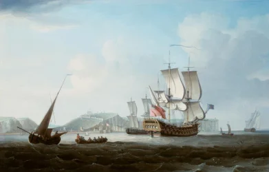 En todekker og annen frakt utenfor Dover