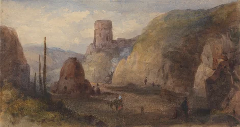 Steinete landskap med fort