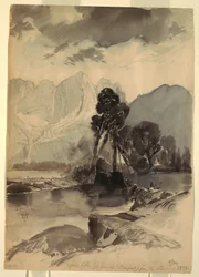 Tegning, Yosemitefallene, 1872