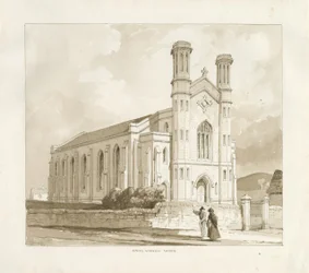 (Øvre) Gornal kirke: sepia vasketegning
