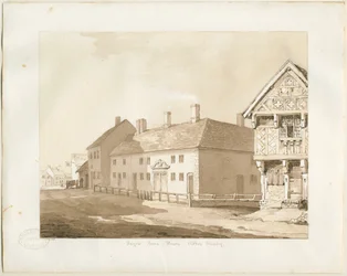 Abbots Bromley Almshouses: sepia vask tegning