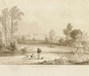 Colwich - The Mount Nunnery: sepia vasketegning, 1837