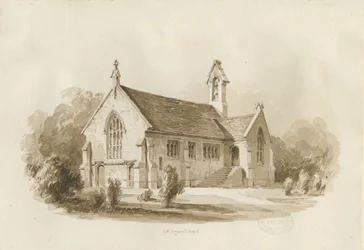 Great Haywood Chapel: sepia vask tegning, 1840