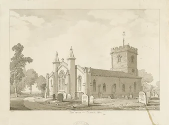 Harborne Church: sepia vask tegning