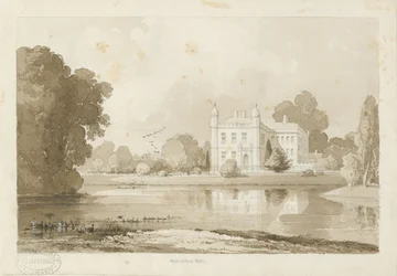 Hatherton Hall: sepia-tegning, 1843