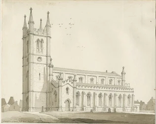 Lane End - New Church: sepia-tegning