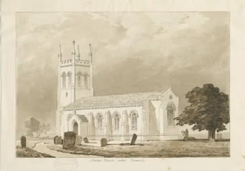 Norton Canes Church: sepia vask tegning