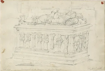 Seighford Church - Tomb of William and Mercy Bowyer: blyanttegning