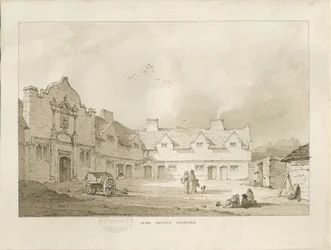 Stafford - Alms Houses: sepia-tegning, nd [1837] (tegning)