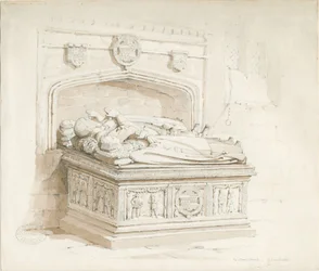 Stowe Church - Bordgrav [av Sir Walter Devereux]: sepia-tegning