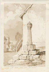 Talke - Ancient Market Cross: sepia-tegning
