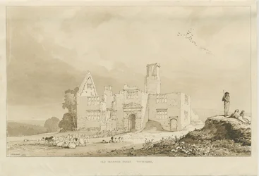 Tittensor - Old Manor House: sepia vasketegning, 1837