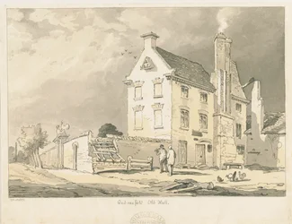 Wednesfield - "Old Hall": sepia, penn og fargetone tegning, 1837