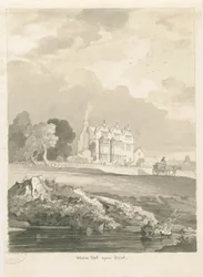 Weston-on-Trent - Hall: sepia-tegning