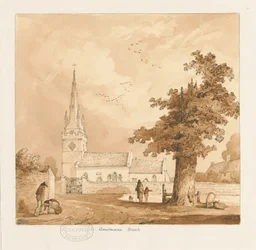 Wombourne Church: sepia-tegning