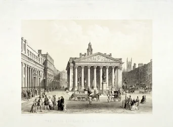 Royal Exchange og Bank of England til venstre, London, 1851